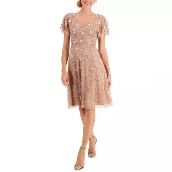rose gold adrianna papell dress Gold Sequin Mini Dress – self-portrait main image 1